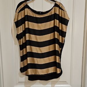 The Limited Black and Gold Striped Satin Short Sleeve Top